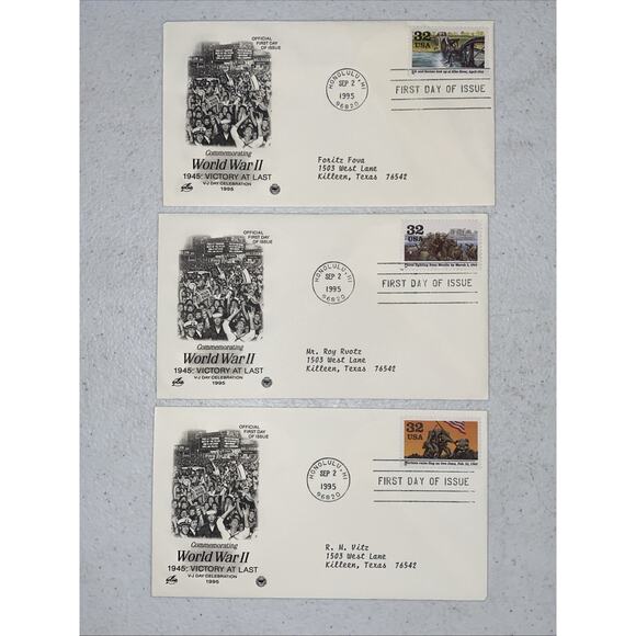 1995 World War II 2 1945: Victory At Last Stamped Envelopes Lot Of 3 32c Stamps - Picture 2 of 9